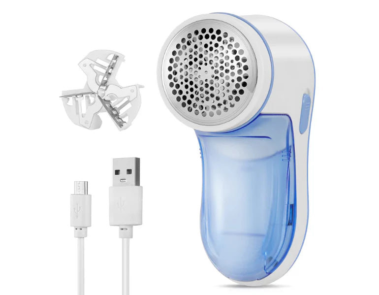 Aparat de curatat scame, AT PERFORMANCE®, 8800 rotatii/min, cutit cu 3 lame din inox, USB, Alb/Albastru